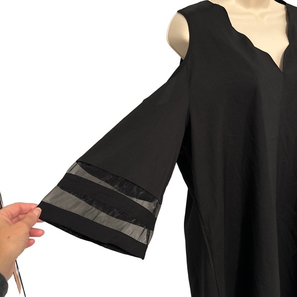Black Silky Cold Shoulder A Line 3/4 Sleeve Dress NWT Size XXL - Picture 3 of 7